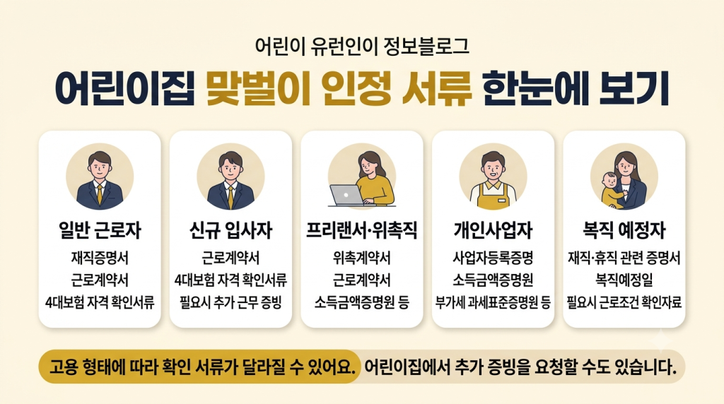 어린이집 맞벌이 재직증명서가 없을 때 고용 형태별 확인 서류 비교