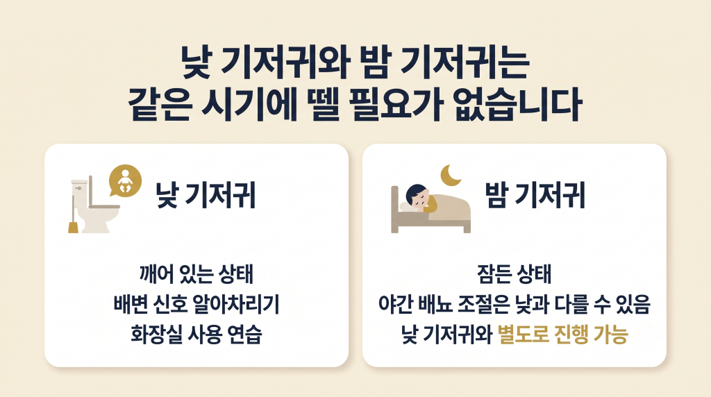 낮 기저귀와 밤 기저귀의 차이와 야간 배뇨 조절을 고려한 배변훈련 방법