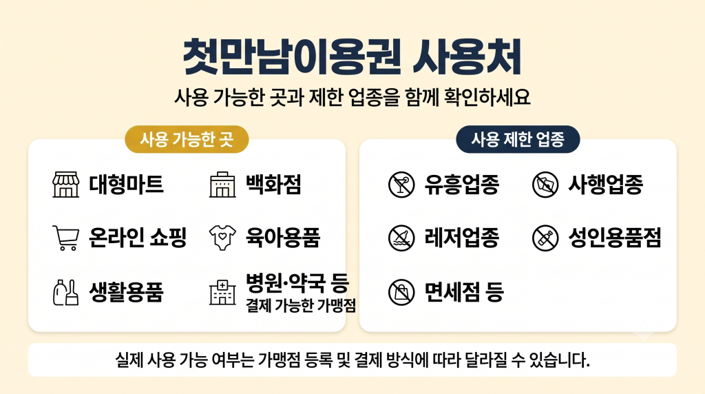 첫만남이용권 사용처 대형마트 백화점 온라인 쇼핑과 사용 제한 업종 안내